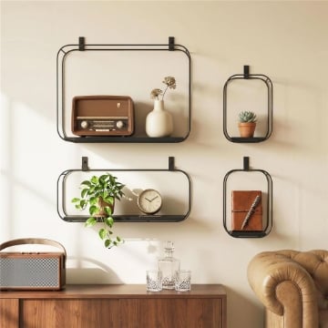 Mensole Flottanti Geometriche per Soggiorno, Set di 4 Pezzi, Nero