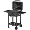 BARBECUE A CARBONE, AFFUMICATORE PORTATILE CON VENTILAZIONE, TERMOMETRO E MENSOLE LATERALI, NERO