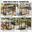 Carrello per Barbecue con Piano in Acciaio Inox, 4 Ganci a S, Maniglia e Apribottiglie, 82x55x79 cm, Nero