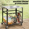 Carrello per Barbecue con Piano in Acciaio Inox, 4 Ganci a S, Maniglia e Apribottiglie, 82x55x79 cm, Nero