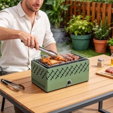 BARBECUE PORTATILE A CARBONE CON VENTILATORE INTEGRATO PER ESTERNI, VERDE CHIARO