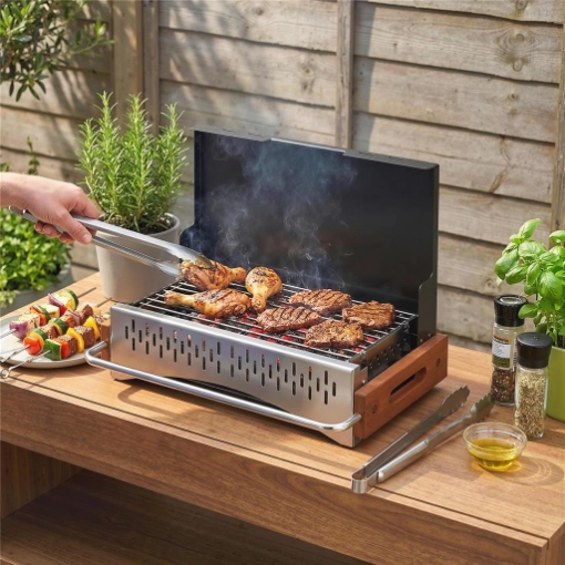 BARBECUE PORTATILE A CARBONE CON VASCHETTA RIMOVIBILE, IN ACCIAIO INOX E METALLO, 50.5X34X33 CM, NERO