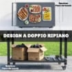 Carrello Barbecue, 2 Ripiani, Supporto Pizza, Portasacchi e Ganci, Nero.