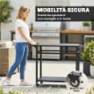 Carrello Barbecue, 2 Ripiani, Supporto Pizza, Portasacchi e Ganci, Nero.
