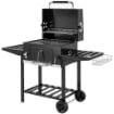 BARBECUE A CARBONE A ROTELLE CON GRIGLIA REGOLABILE E RIPIANI PIEGHEVOLI, IN ACCIAIO E PP, 133.5X65X110 CM, NERO