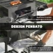 BARBECUE A CARBONE A ROTELLE CON GRIGLIA REGOLABILE E RIPIANI PIEGHEVOLI, IN ACCIAIO E PP, 133.5X65X110 CM, NERO