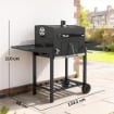 BARBECUE A CARBONE A ROTELLE CON GRIGLIA REGOLABILE E RIPIANI PIEGHEVOLI, IN ACCIAIO E PP, 133.5X65X110 CM, NERO