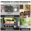 BARBECUE A CARBONE A ROTELLE CON GRIGLIA REGOLABILE E RIPIANI PIEGHEVOLI, IN ACCIAIO E PP, 133.5X65X110 CM, NERO