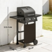 Barbecue a Gas Propano con 2 Bruciatori, Portatile, Termometro, Nero