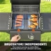 Barbecue a Gas Propano con 2 Bruciatori, Portatile, Termometro, Nero