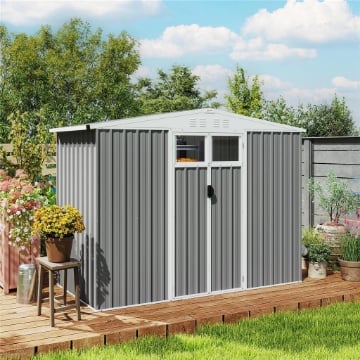 CAPANNO DA GIARDINO PORTA ATTREZZI IN ACCIAIO ZINCATO CON 2 PORTE, 246X117X180 CM, GRIGIO CHIARO