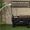Carrello da Giardino 62L Pieghevole con Maniglia Regolabile, in Metallo e Tessuto Oxford, 76x48x86 cm, Nero