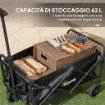 Carrello da Giardino 62L Pieghevole con Maniglia Regolabile, in Metallo e Tessuto Oxford, 76x48x86 cm, Nero