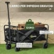Carrello da Giardino 62L Pieghevole con Maniglia Regolabile, in Metallo e Tessuto Oxford, 76x48x86 cm, Nero