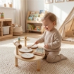 Set di Strumenti Musicali per Bambini da 2+ Anni con Tamburi e Xilofono, Colore Legno