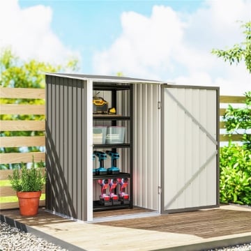 Casetta da Giardino Porta Attrezzi in Acciaio Galvanizzato con Porta a Battente, 100x104x160 cm, Grigio Chiaro
