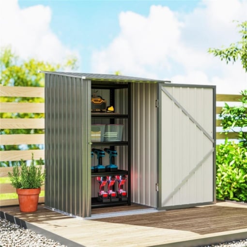 Casetta da Giardino Porta Attrezzi in Acciaio Galvanizzato con Porta a Battente, 100x104x160 cm, Argento