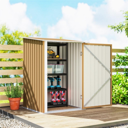 CASETTA DA GIARDINO PORTA ATTREZZI IN ACCIAIO GALVANIZZATO CON PORTA A BATTENTE, 100X104X160 CM, GIALLO
