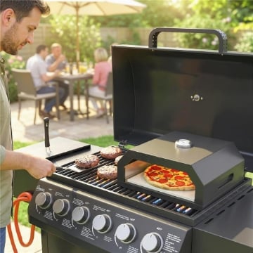Mini Forno per Pizza in Metallo con Pietra in Cordierite e Termometro, 53x40x18.5 cm, Nero