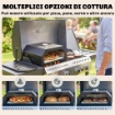 Mini Forno per Pizza in Metallo con Pietra in Cordierite e Termometro, 53x40x18.5 cm, Nero