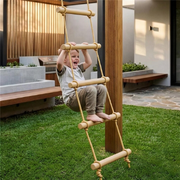SCALETTA PER BAMBINI 3-8 ANNI A 5 PIOLI CON FIBBIE E CINGHIE, IN LEGNO E PE, COLOR LEGNO