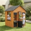 CASETTA IN LEGNO BAMBINI CON VASI FIORI, PER GIOCO ESTERNO/INTERNO, ETÀ 3-8, MARRONE