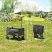 Carrello da Giardino Pieghevole da 41L con 4 Ruote, Carrello da Campeggio in Metallo e Tessuto Oxford con Borsa da Trasporto e Maniglia Girevole e Regolabile, Nero