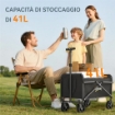Carrello da Giardino Pieghevole da 41L con 4 Ruote, Carrello da Campeggio in Metallo e Tessuto Oxford con Borsa da Trasporto e Maniglia Girevole e Regolabile, Nero