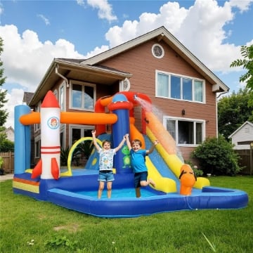 CASTELLO GONFIABILE PARCO ACQUATICO 5 IN 1, 360X250X195CM, MULTICOLORE