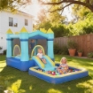 Castello Gonfiabile per Bambini 4 in 1, Scivolo, Trampolino, Piscina Palline/Acqua, Canestro, 3-8 Anni, Blu