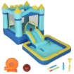 Castello Gonfiabile per Bambini 4 in 1, Scivolo, Trampolino, Piscina Palline/Acqua, Canestro, 3-8 Anni, Blu
