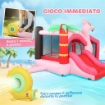 CASTELLO GONFIABILE PER BAMBINI CON SCIVOLO, TRAMPOLINO, VASCA DI PALLINE E CANESTRO BASKET, 255X230X196 CM, ROSA