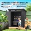 Casetta da Giardino a 2 Ingressi con 3 Finestre e Prese d'Aria, in PP e Alluminio, 182x182x196 cm, Grigio Scuro