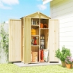 ARMADIO DA GIARDINO A 3 ANTE CON 4 RIPIANI E GANCI, IN LEGNO DI ABETE, 93X53X168 CM, COLOR LEGNO