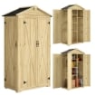 ARMADIO DA GIARDINO A 3 ANTE CON 4 RIPIANI E GANCI, IN LEGNO DI ABETE, 93X53X168 CM, COLOR LEGNO