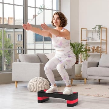 STEP FITNESS DA AEROBICA REGOLABILE SU 3 ALTEZZE, IN PLASTICA, 80X31X10/15/20 CM, ROSSO E NERO