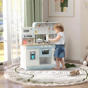 CUCINA GIOCATTOLO PER BAMBINI 3+ ANNI IN LEGNO, FORNELLO INTERATTIVO, FORNO E MACCHINA CAFFÞ, BIANCO