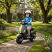 MOTO ELETTRICA PER BAMBINI CON LICENZA VESPA, BATTERIA RICARICABILE 6V, ROTELLE E LUCI, ETÓ 2-6 ANNI, VERDE SCURO