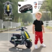 MOTO ELETTRICA PER BAMBINI CON LICENZA VESPA, BATTERIA RICARICABILE 6V, ROTELLE E LUCI, ETÓ 2-6 ANNI, VERDE SCURO