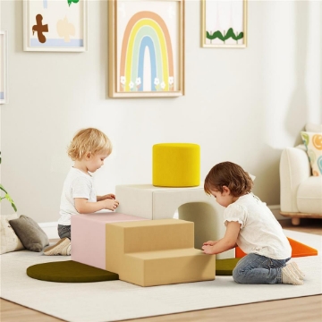 SET 8 COSTRUZIONI MORBIDE PER BAMBINI 0-3 ANNI DA INTERNI, IN VELLUTO E SCHIUMA PU ARANCIONE