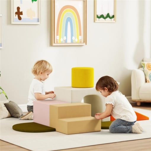 SET 8 COSTRUZIONI MORBIDE PER BAMBINI 0-3 ANNI DA INTERNI, IN VELLUTO E SCHIUMA PU ARANCIONE