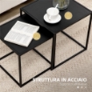 SET DA 2 TAVOLINI DA CAFFÞ IMPILABILI QUADRATI PER SALOTTO E SOGGIORNO IN ACCIAIO, NERO
