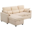 DIVANO LETTO ANGOLARE CON VANO CONTENITORE, RIVESTIMENTO IN VELLUTO A COSTE E 2 CUSCINI, 205X135X76 CM, BEIGE