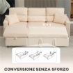 DIVANO LETTO ANGOLARE CON VANO CONTENITORE, RIVESTIMENTO IN VELLUTO A COSTE E 2 CUSCINI, 205X135X76 CM, BEIGE