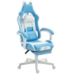 SEDIA DA GAMING RECLINABILE CON POGGIAPIEDI E CUSCINI, IN FINTA PELLE E SPUGNA, 65X62X116-124 CM, BIANCO E BLU