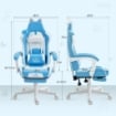 SEDIA DA GAMING RECLINABILE CON POGGIAPIEDI E CUSCINI, IN FINTA PELLE E SPUGNA, 65X62X116-124 CM, BIANCO E BLU