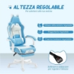 SEDIA DA GAMING RECLINABILE CON POGGIAPIEDI E CUSCINI, IN FINTA PELLE E SPUGNA, 65X62X116-124 CM, BIANCO E BLU