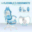SEDIA DA GAMING RECLINABILE CON POGGIAPIEDI E CUSCINI, IN FINTA PELLE E SPUGNA, 65X62X116-124 CM, BIANCO E BLU
