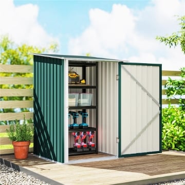 Casetta da Giardino Porta Attrezzi in Acciaio Galvanizzato con Porta a Battente, 100x104x160 cm, Verde