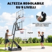 Canestro da Basket Portatile per Esterni, Regolabile 2,45-3,05 m, Tabellone Infrangibile, Regolazione a Manovella